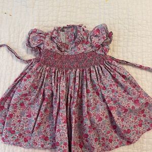 Little English pink floral smocked dress. 12 mos.